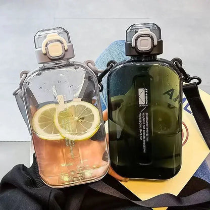 Flat Square Water Bottle with Adjustable Strap