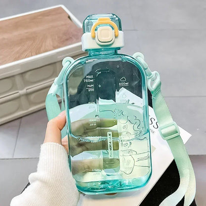 Flat Square Water Bottle with Adjustable Strap