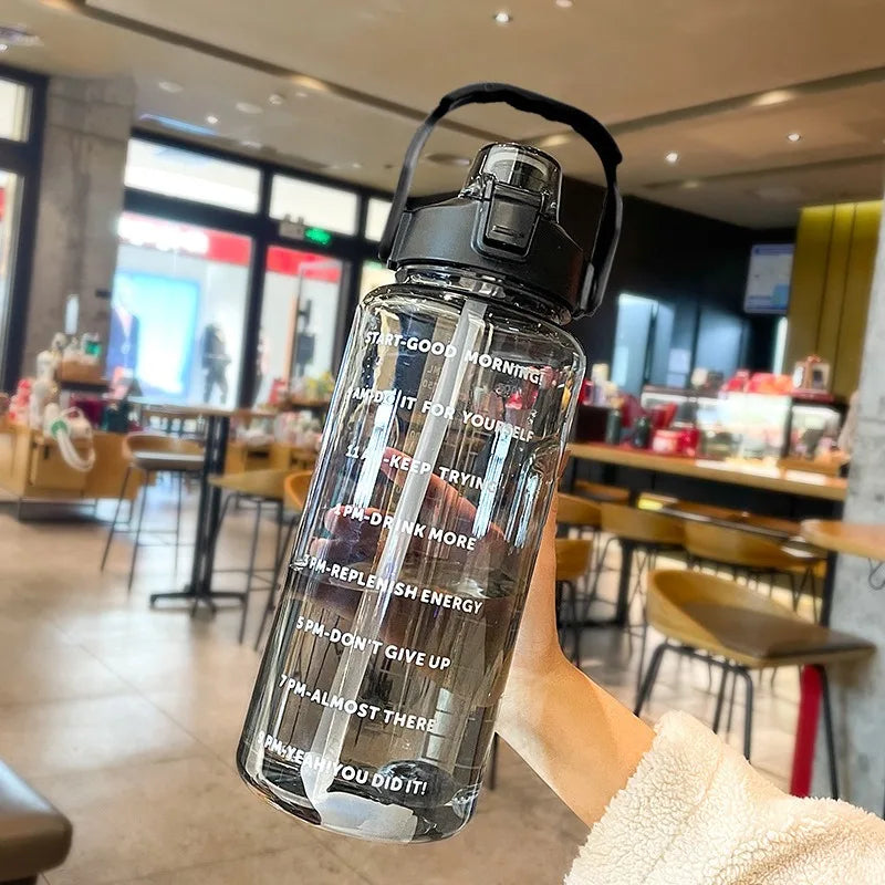 2 Litres Straw Plastic Water Bottle Large Portable Travel Bottle