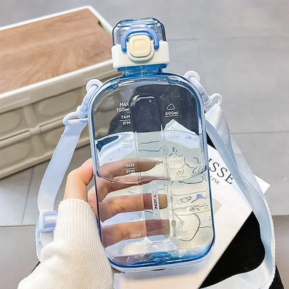 Flat Square Water Bottle with Adjustable Strap