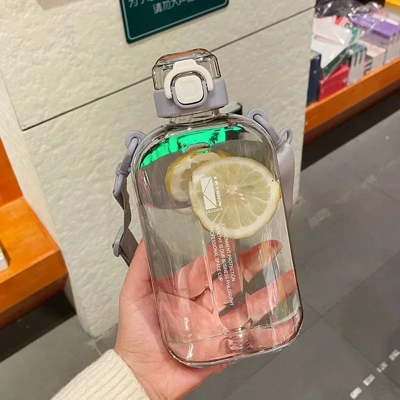 Flat Square Water Bottle with Adjustable Strap